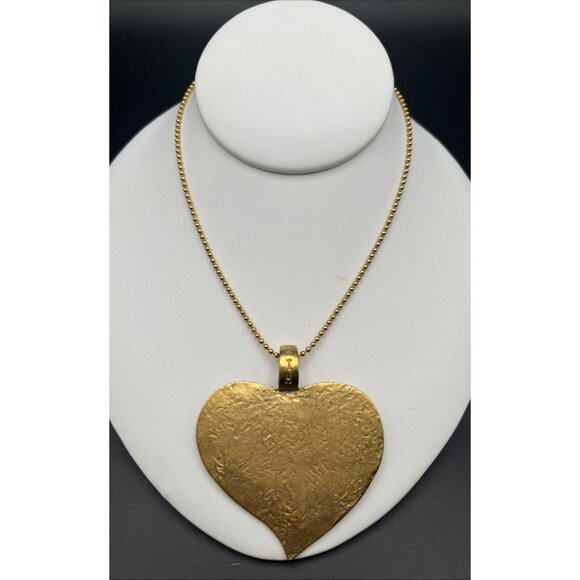 Agatha Paris Hammered Large Heart Pendant Necklace,With Scottie Dog Tag Goldtone - Picture 1 of 7